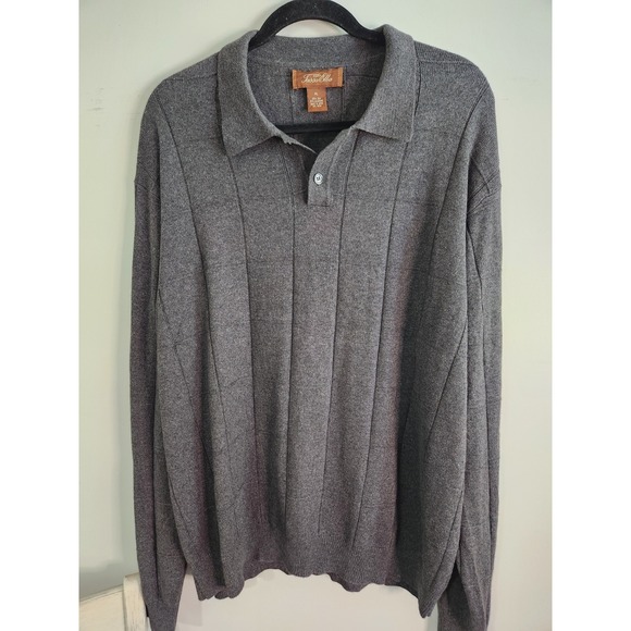 Tasso Elba Men's M‎ Gray Long Sleeve Pullover Sweater Silk Cashmere Collared - Picture 1 of 6